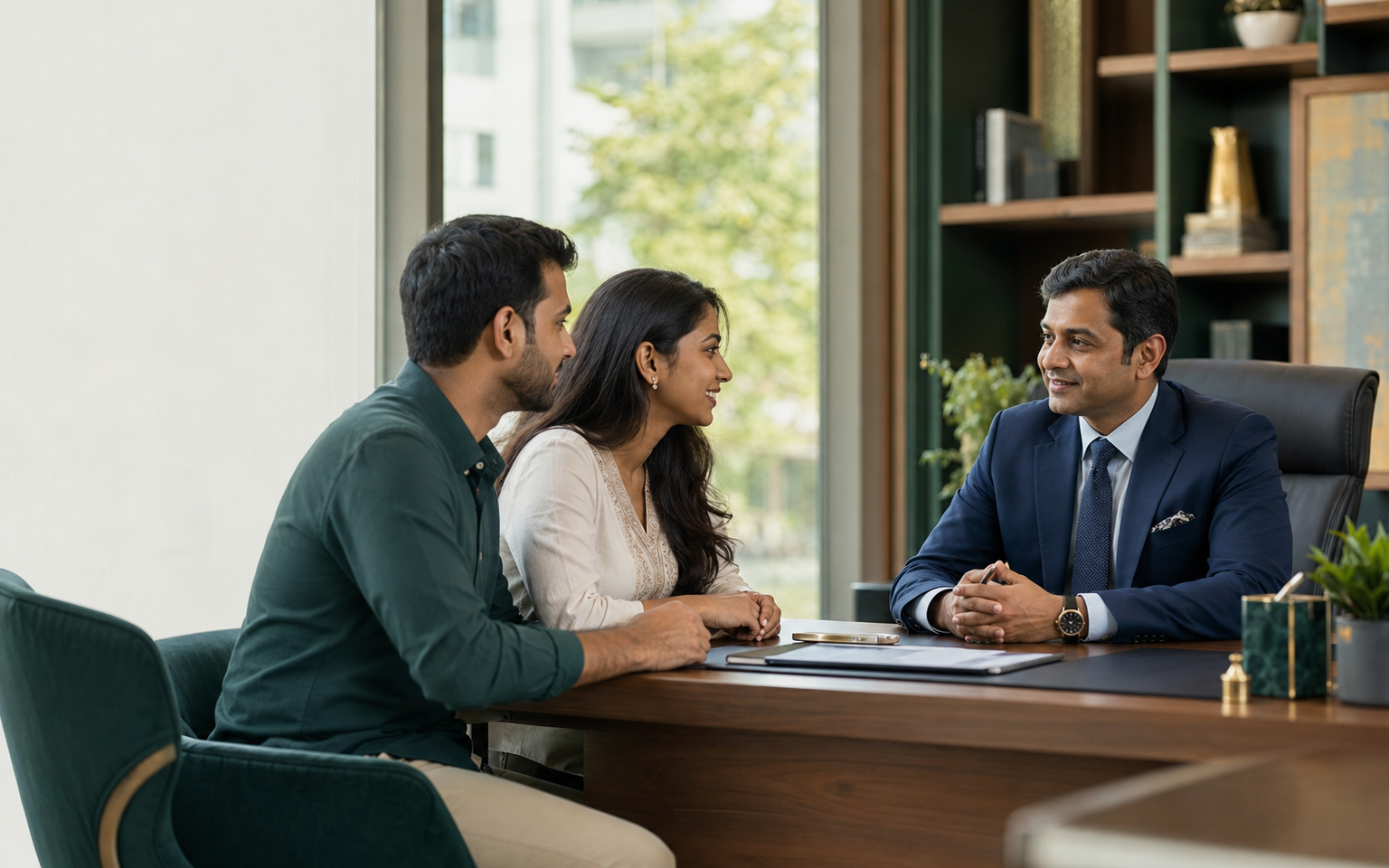 Indian couple receiving professional financial guidance